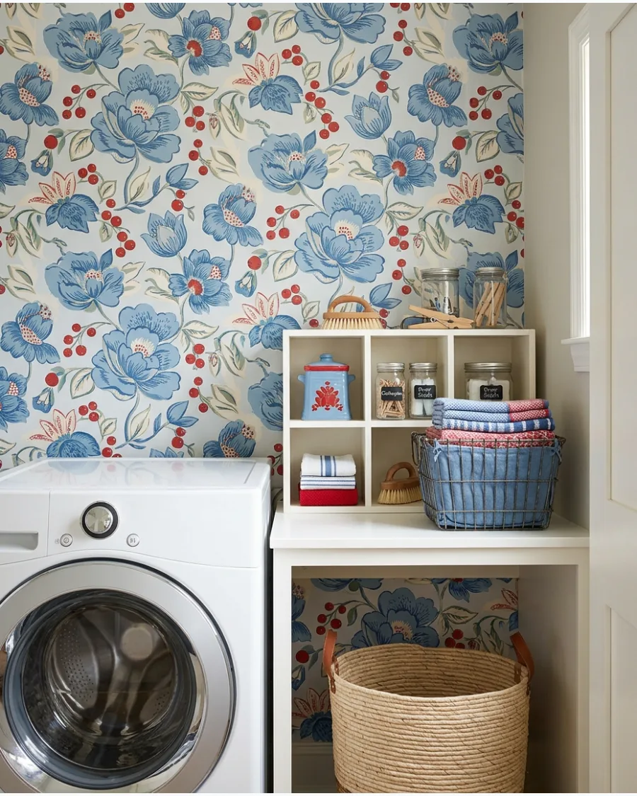 39. Powder Blue and Red Wallpaper