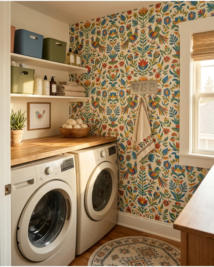 40. Multicolored Folk-Art Wallpaper