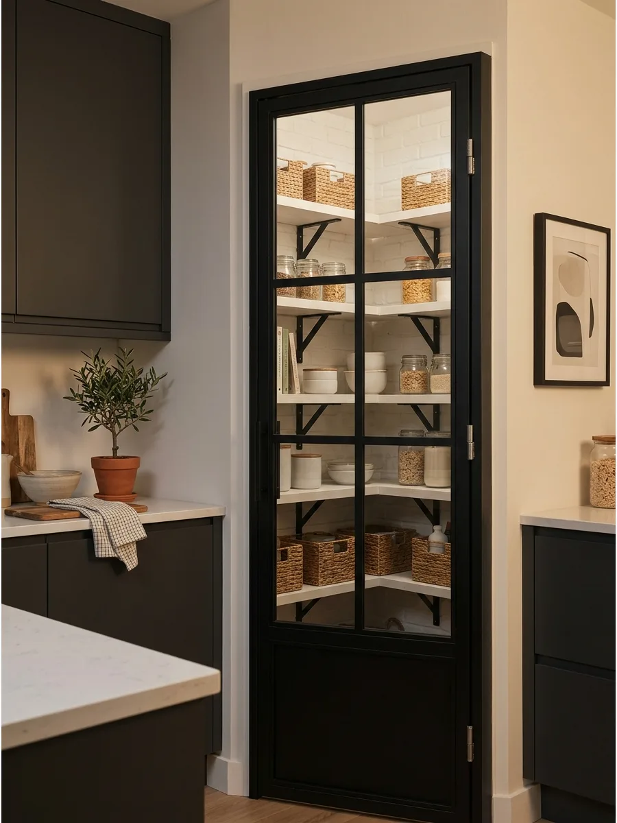 10. Black Frame Glass Pantry Door