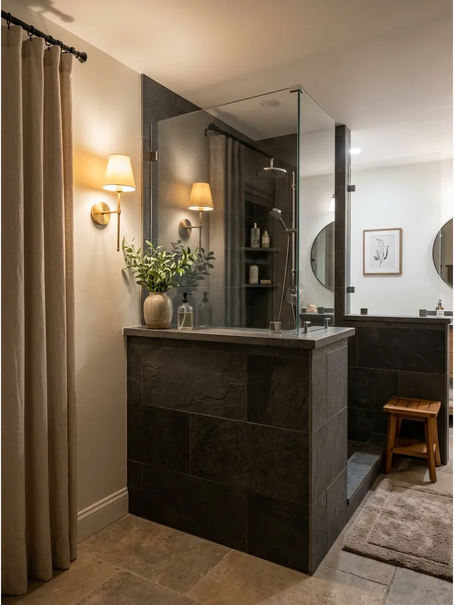 16. Simple Pony Wall Shower Layout