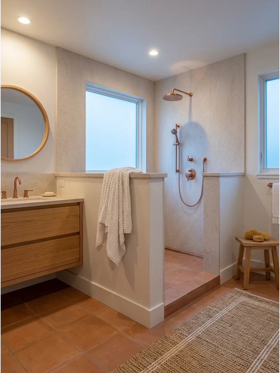 20. Doorless Pony Wall Walk-In Shower