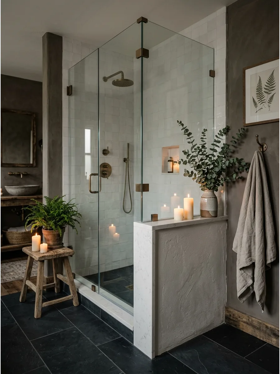 23. Frameless Glass Half Wall Shower