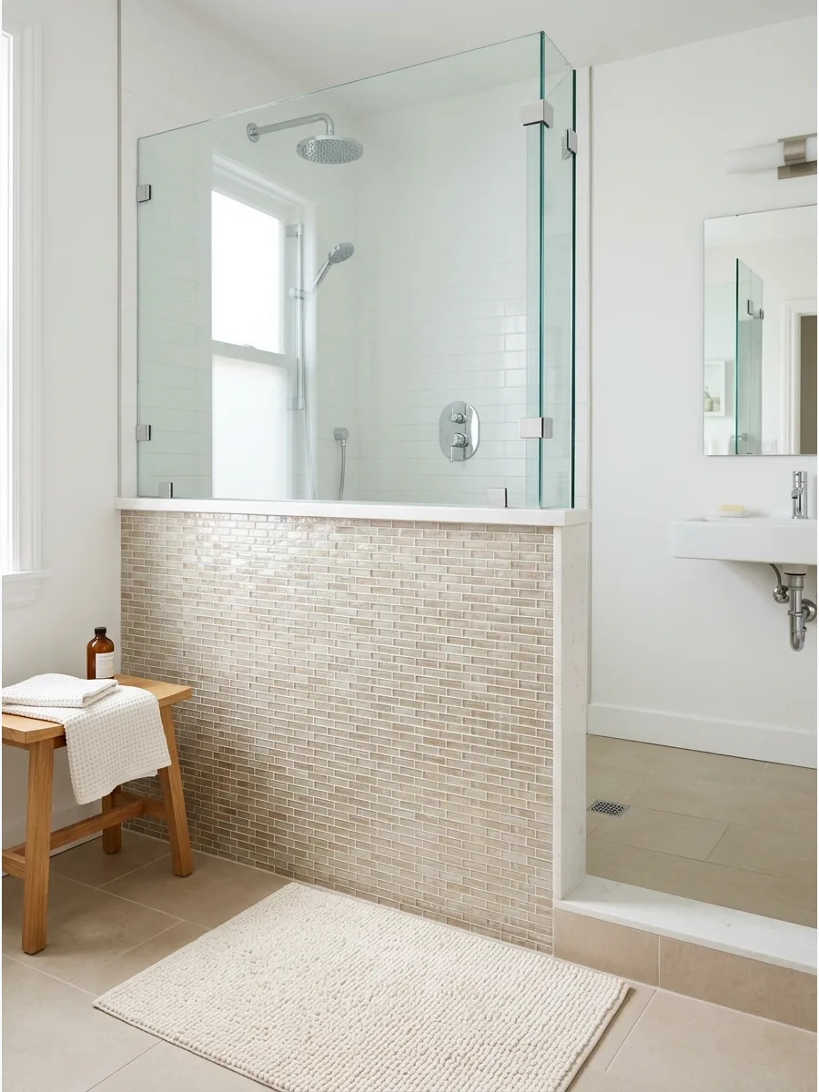 26. Narrow Bathroom Pony Wall Solution