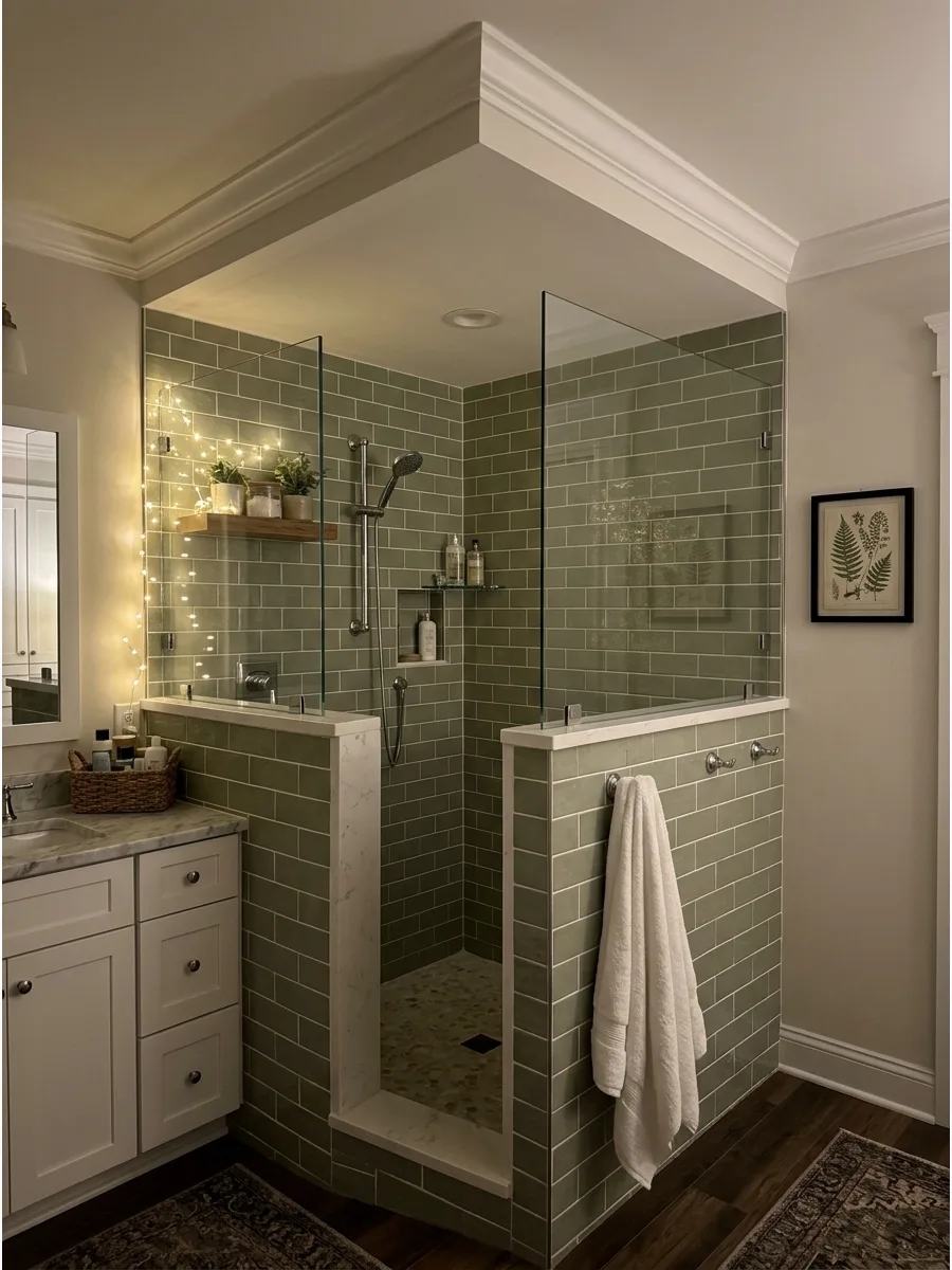 6. Corner Pony Wall Shower