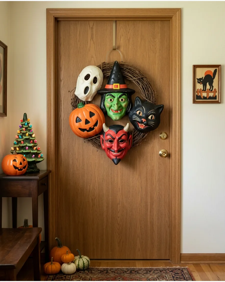 23. Vintage Halloween Mask Wreath