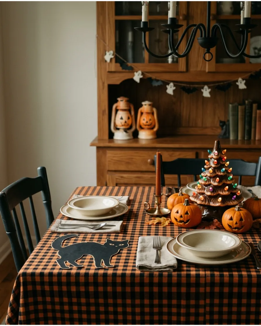 40. Black-and-Orange Gingham Table
