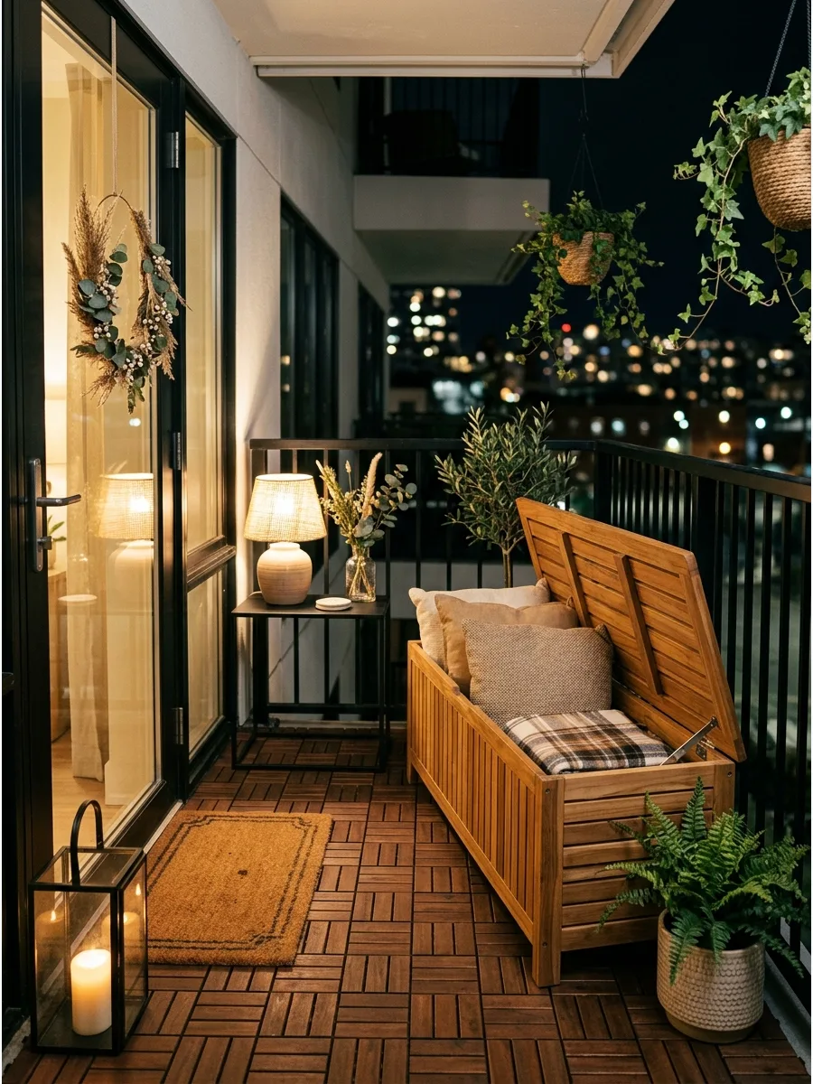 15. Balcony Storage Bench