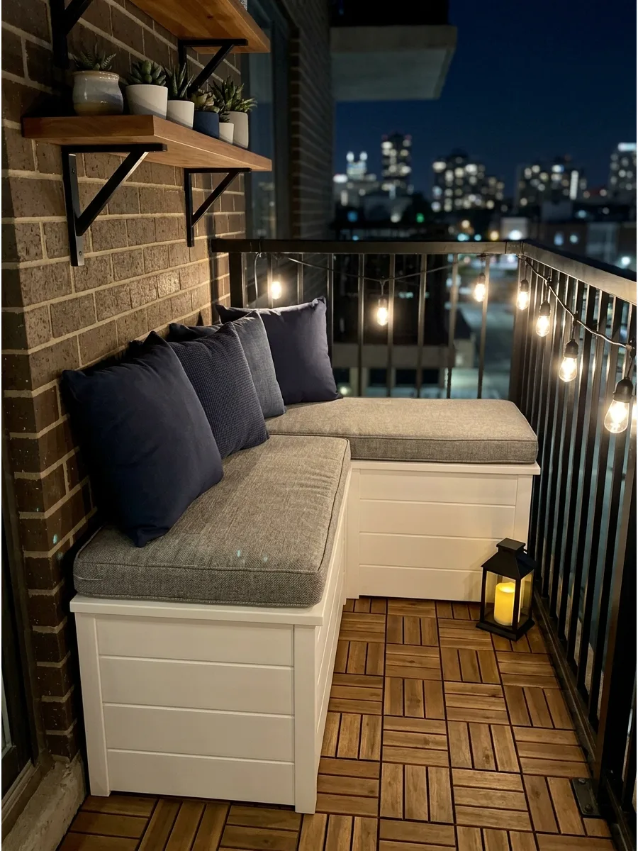 4. Built-In Look Balcony Bench