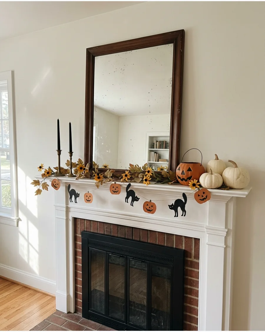 11. Antique Mirror Halloween Mantel