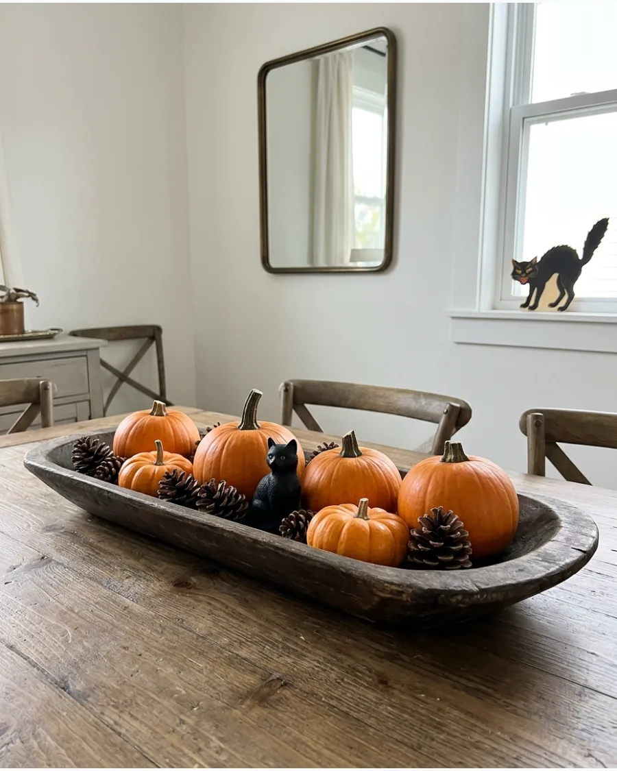 30. Antique Dough Bowl Pumpkin Display