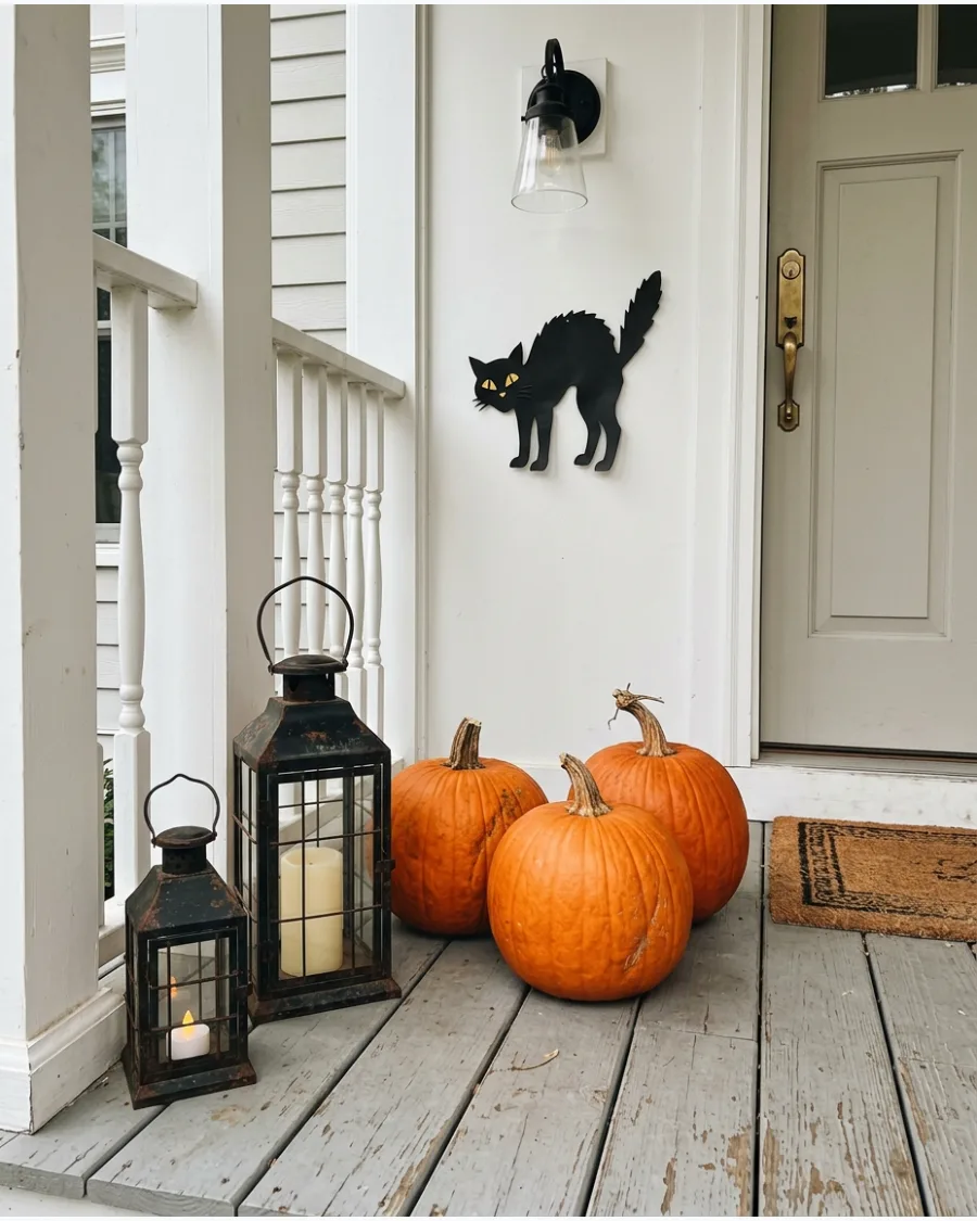 36. Antique Lantern Pumpkin Display