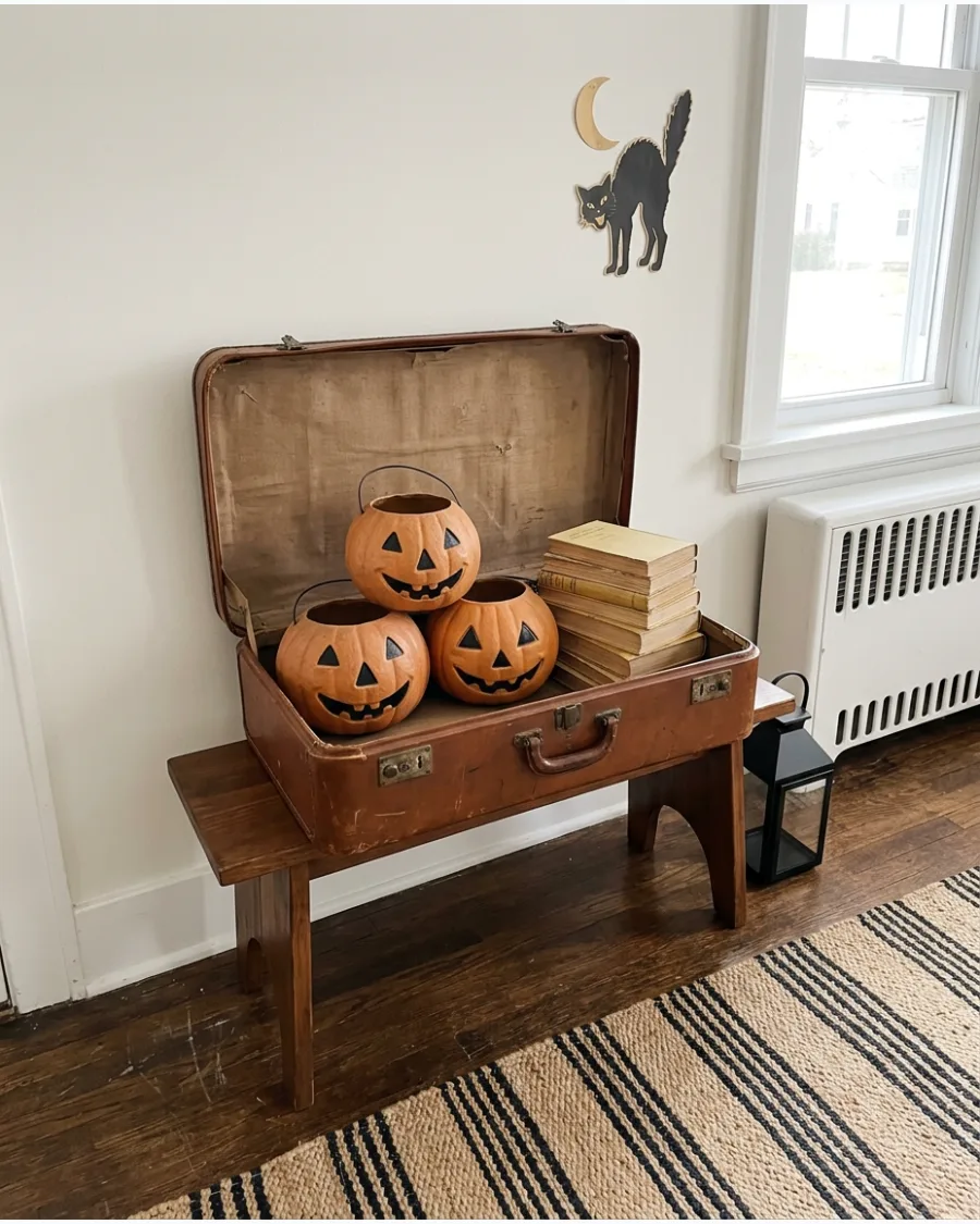 43. Vintage Suitcase Halloween Display