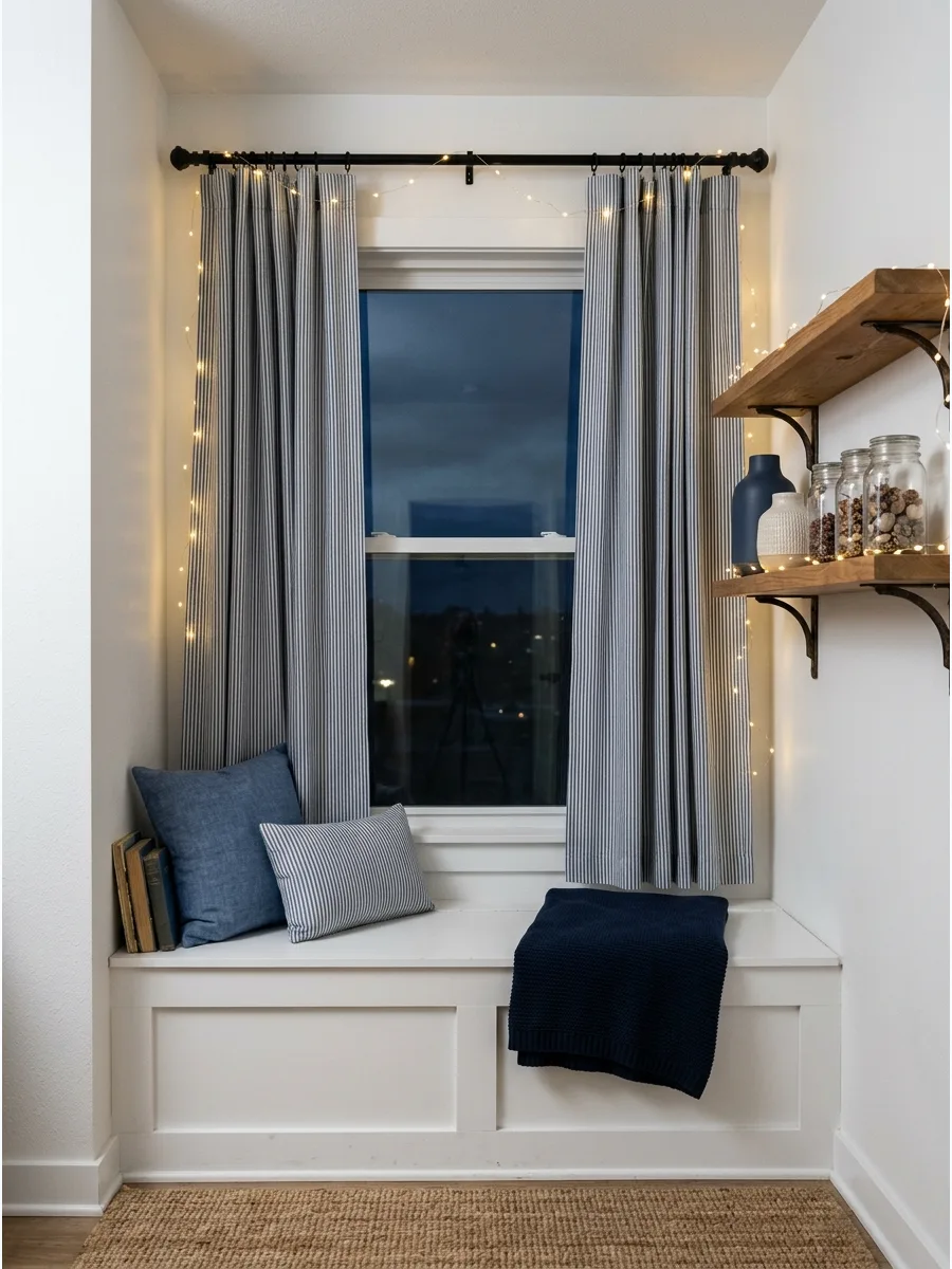 33. Patterned Curtain Reading Nook