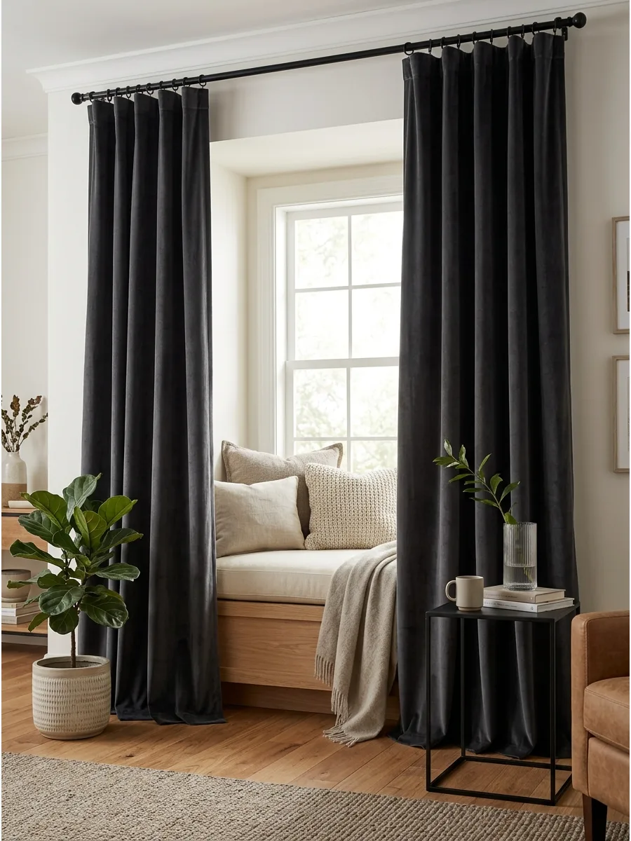 34. Floor-Length Curtains Around Nook