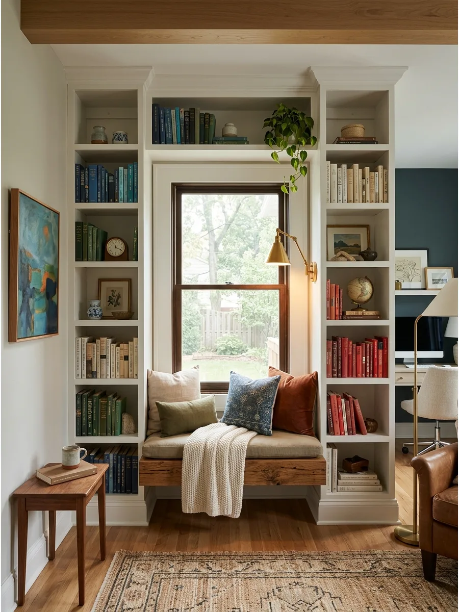 5. Built-In Bookshelf Window Nook