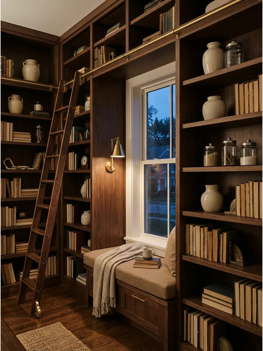 6. Floor-to-Ceiling Bookcase Nook