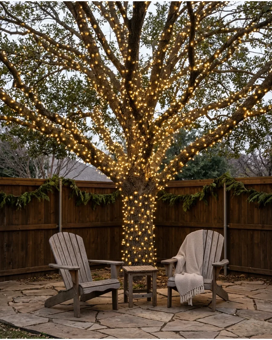 10. Twinkle-Light Backyard Tree Canopy