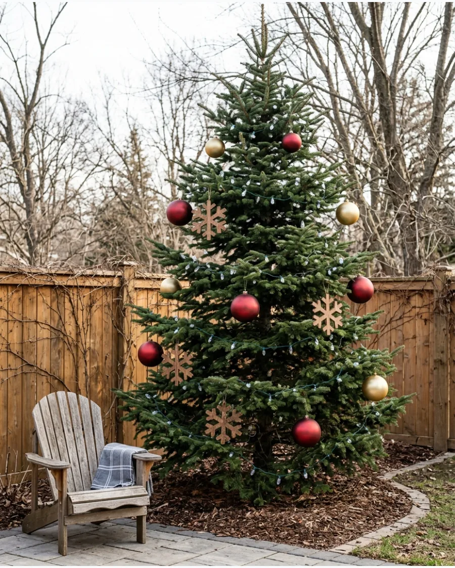 12. Natural Backyard Evergreen Christmas Tree