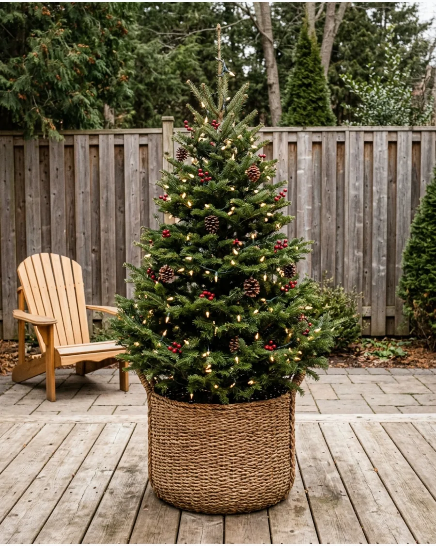 15. Christmas Tree in a Woven Basket