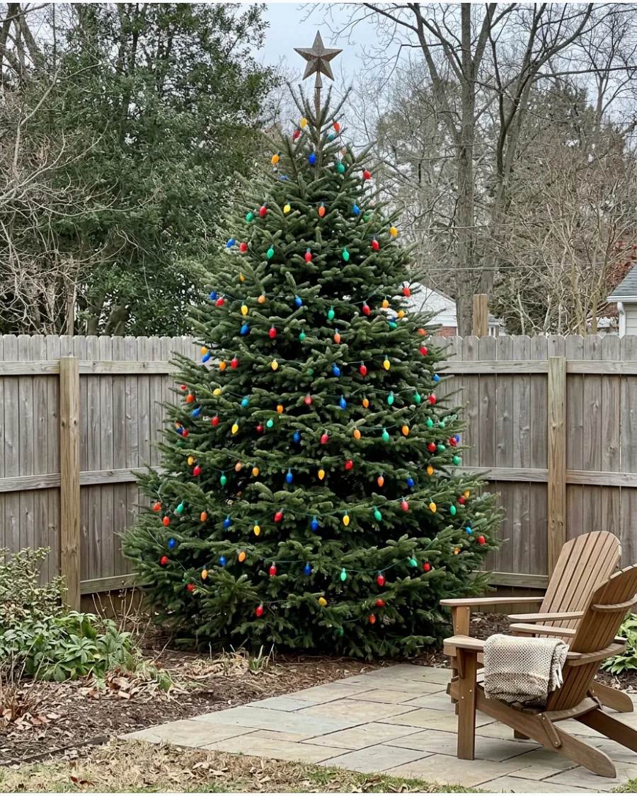 19. Vintage Multicolor Backyard Christmas Tree
