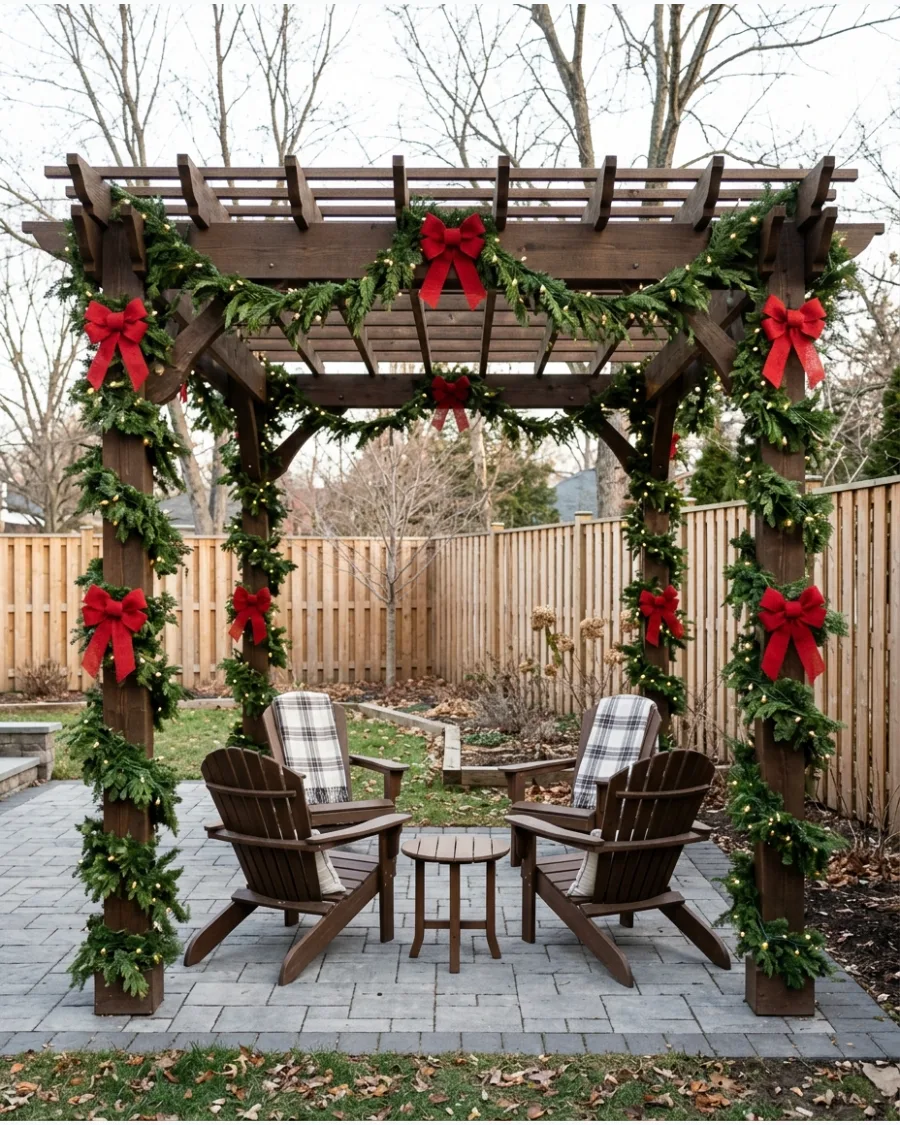 22. Christmas Pergola Wrapped in Greenery