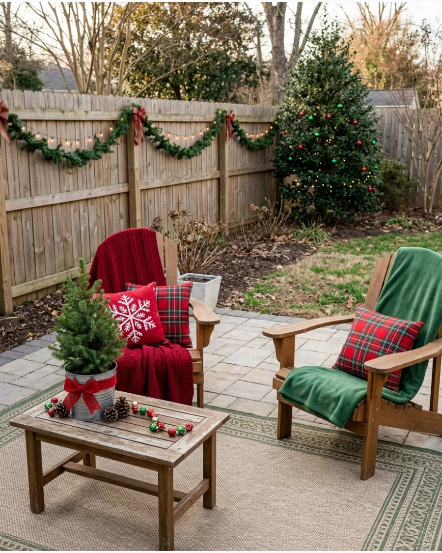 25. Christmas Patio With Red and Green Accents