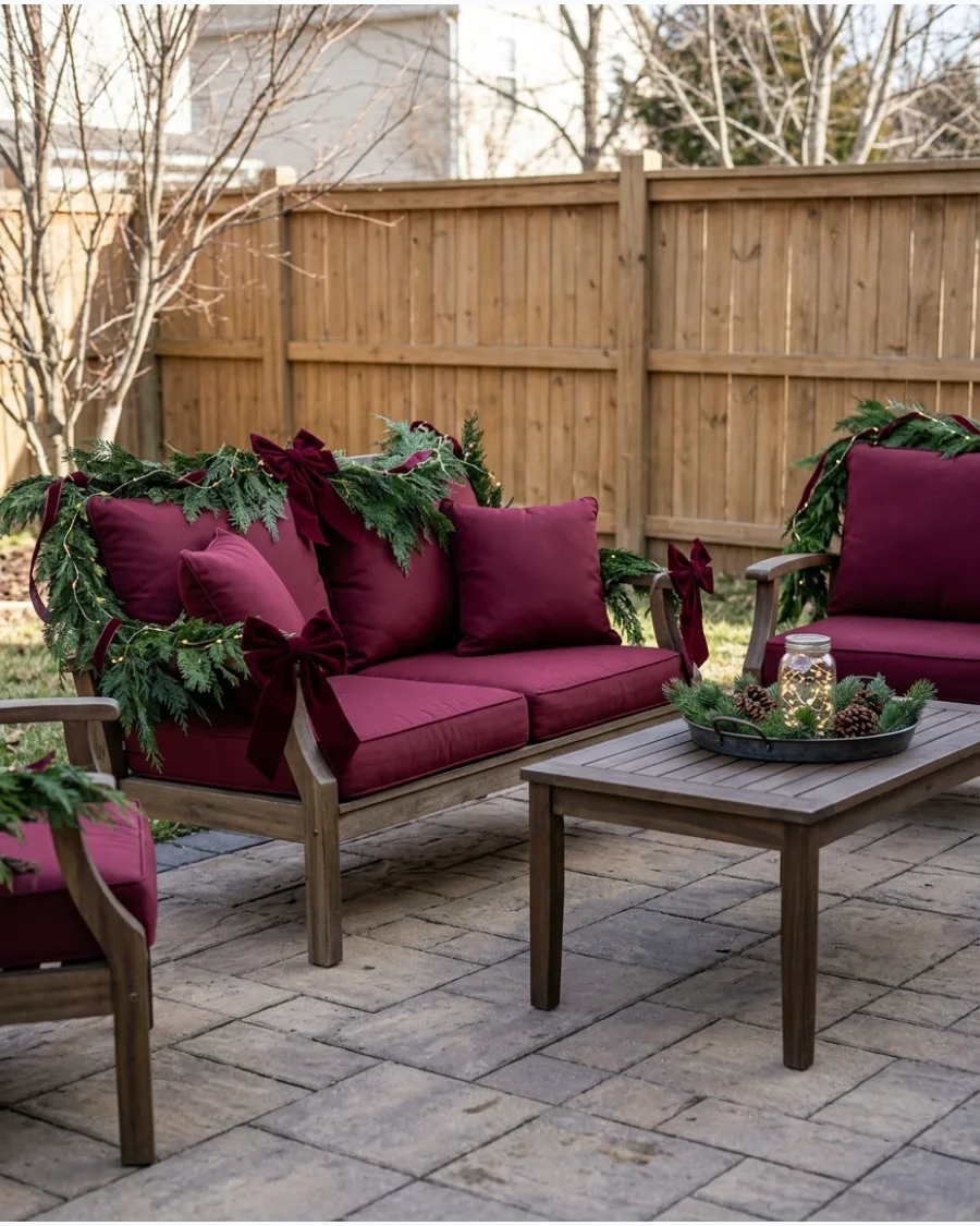 26. Burgundy and Evergreen Christmas Patio