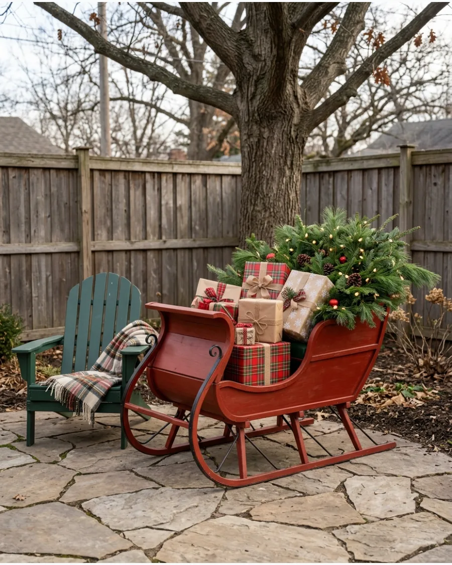 53. Christmas Sleigh Display in the Backyard