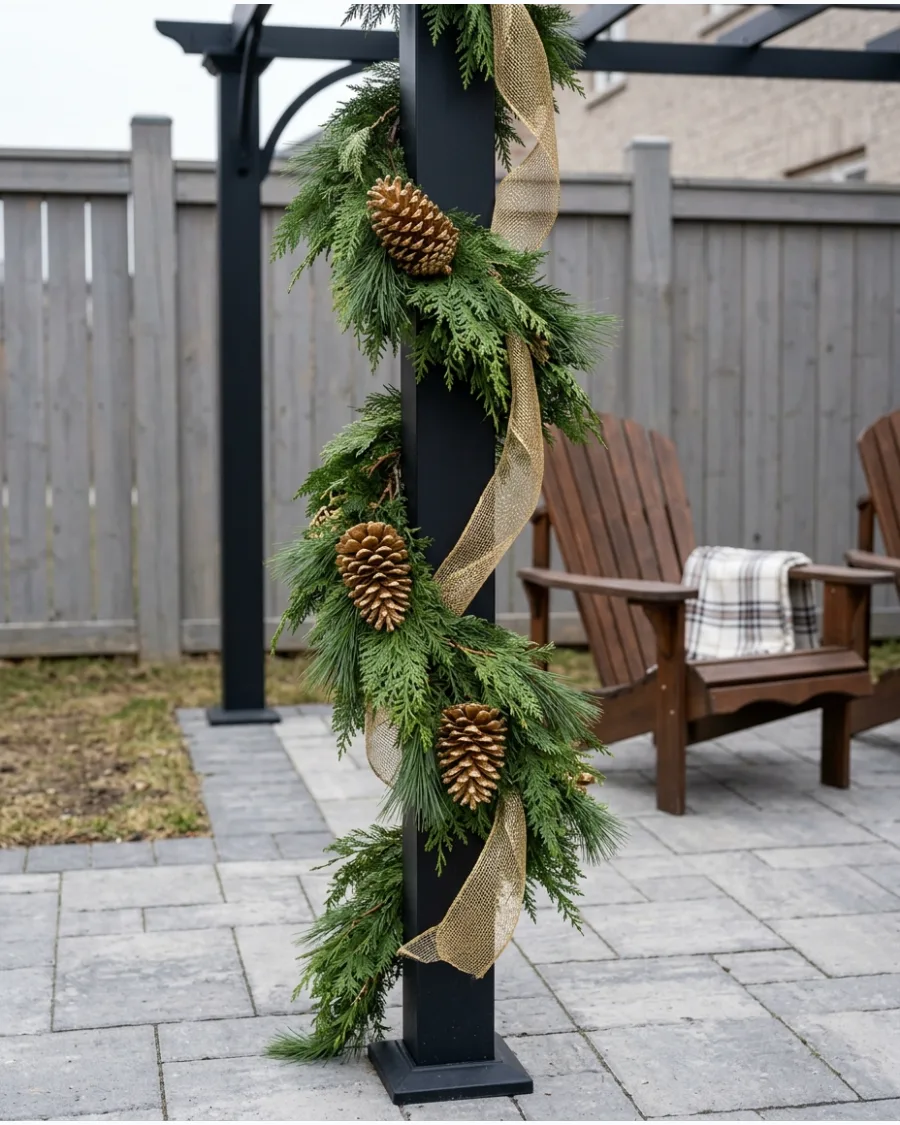 59. Elegant Gold and Evergreen Backyard