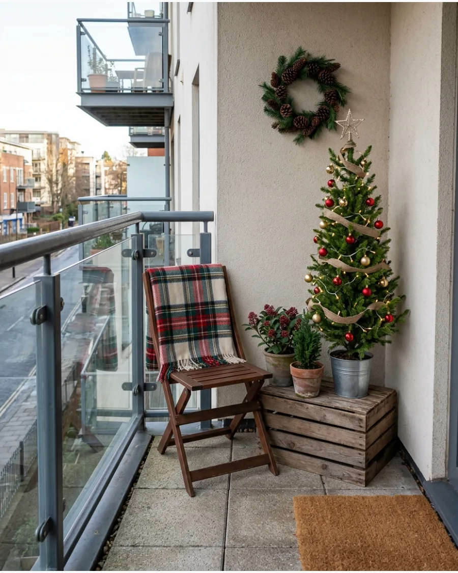 1. Mini Christmas Tree in the Balcony Corner