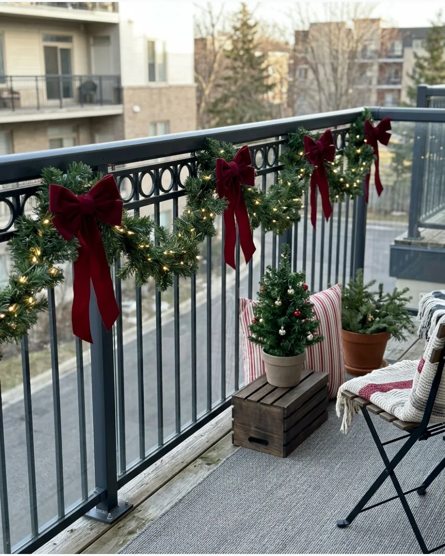 16. Velvet Bow Balcony Railing Decor