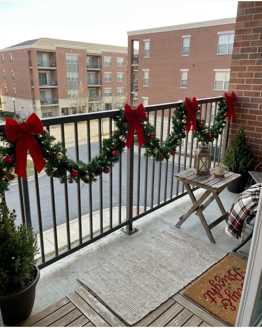 20. Swagged Christmas Garland Across the Railing