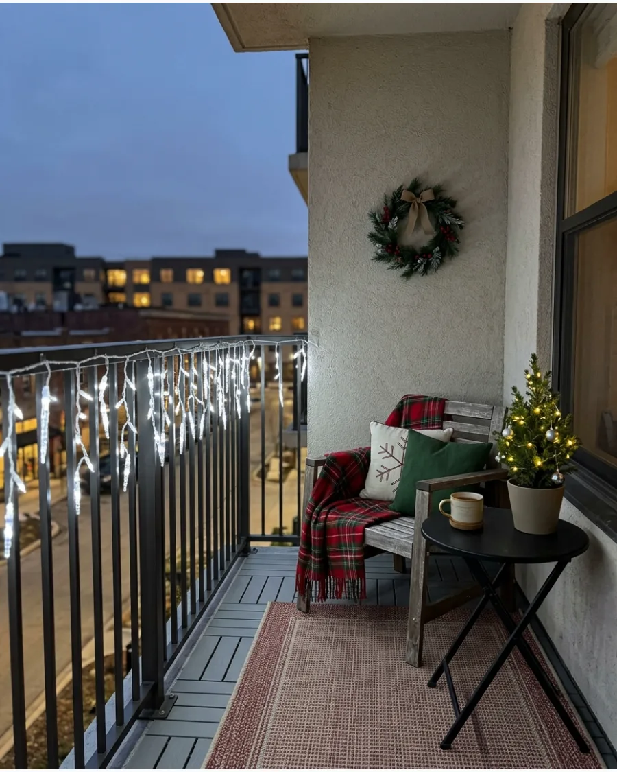 22. Icicle Lights Hanging From the Balcony Edge