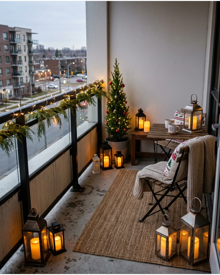 26. Lantern-Lit Christmas Balcony