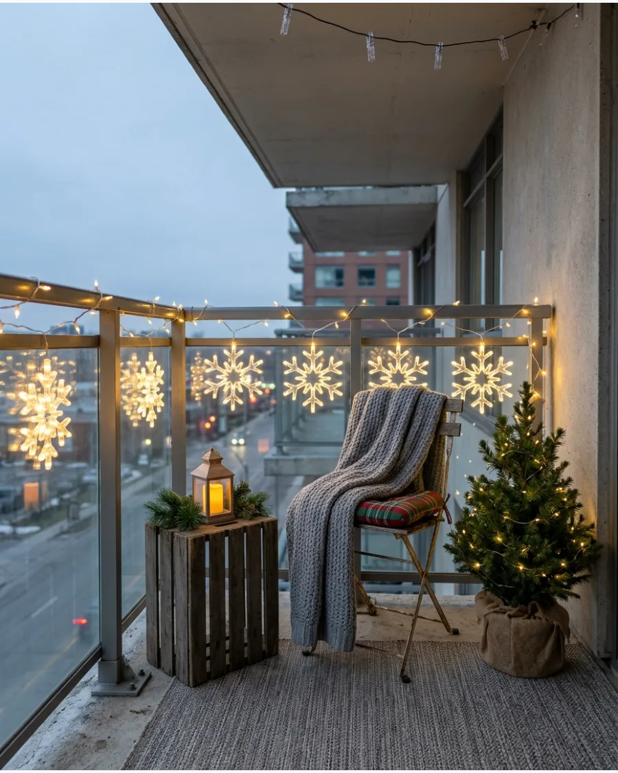 29. Snowflake Light Christmas Balcony
