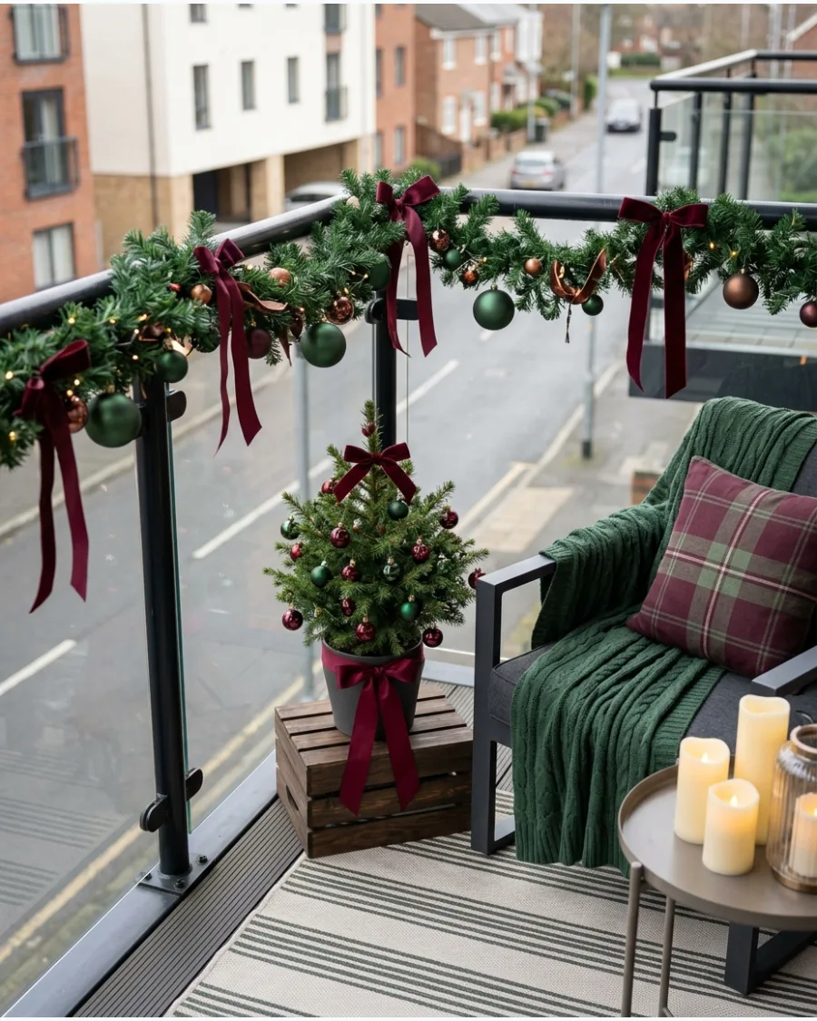 35. Burgundy and Forest Green Christmas Balcony