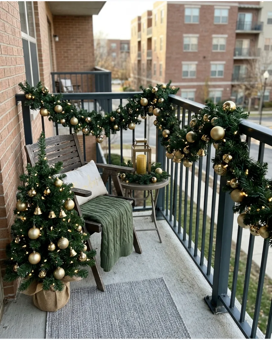 36. Gold and Green Elegant Christmas Balcony
