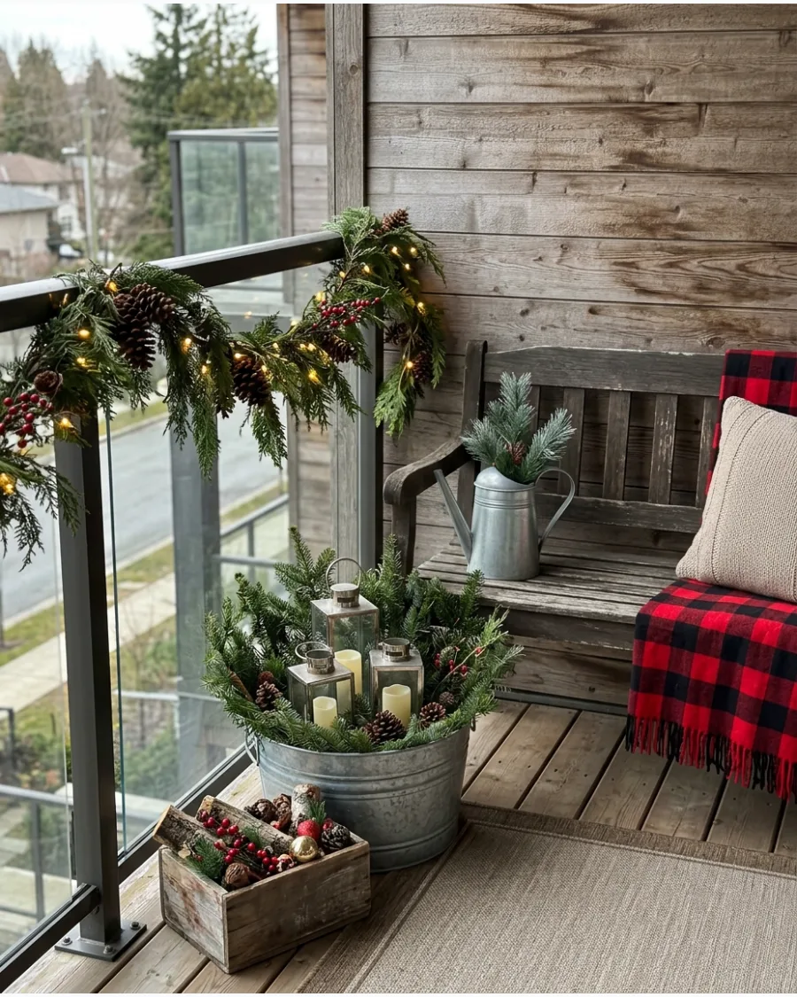 37. Rustic Farmhouse Christmas Balcony