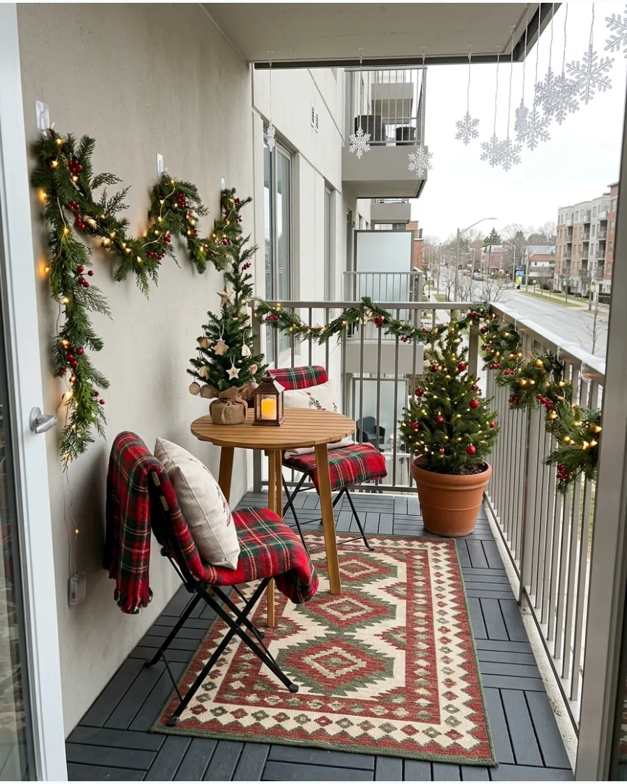 4. Renter-Friendly Christmas Balcony Setup