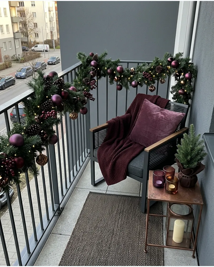 40. Moody Christmas Balcony With Plum and Burgundy