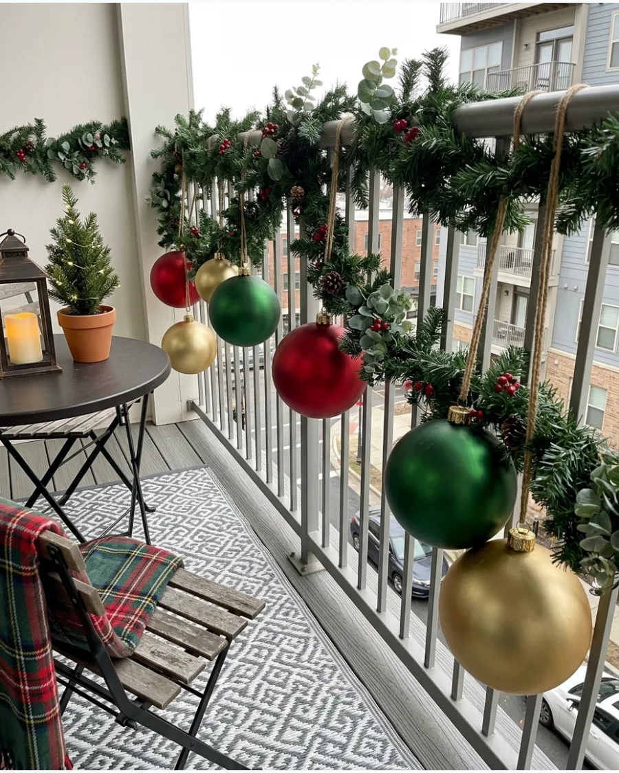 53. Giant Christmas Ornament Balcony Display