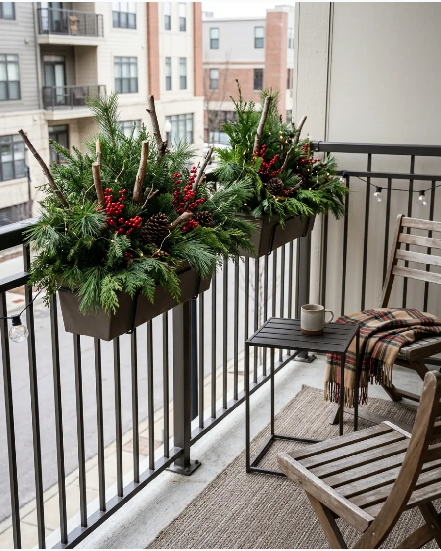 58. Christmas Planters Filled With Evergreen Branches