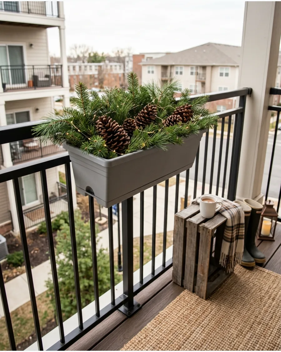 7. Simple Greenery Christmas Balcony