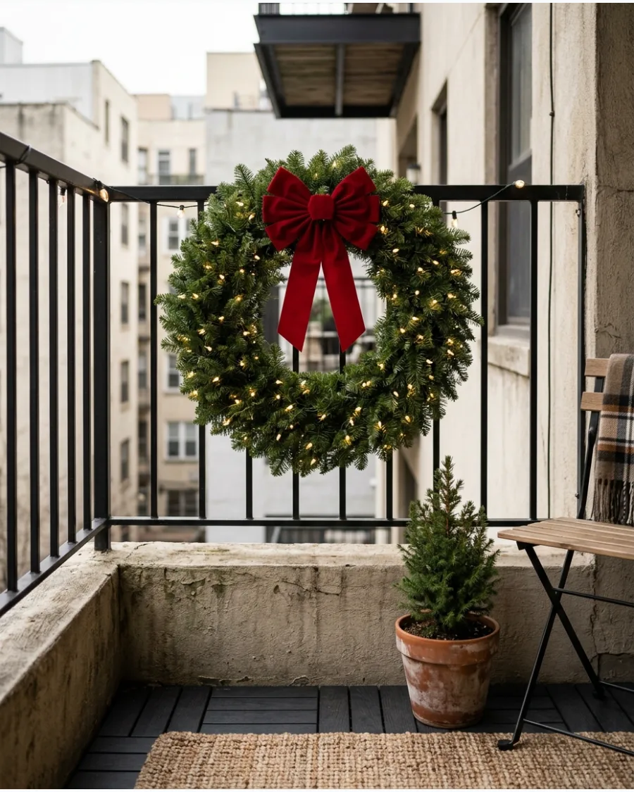 9. Minimal Christmas Balcony With One Statement Wreath