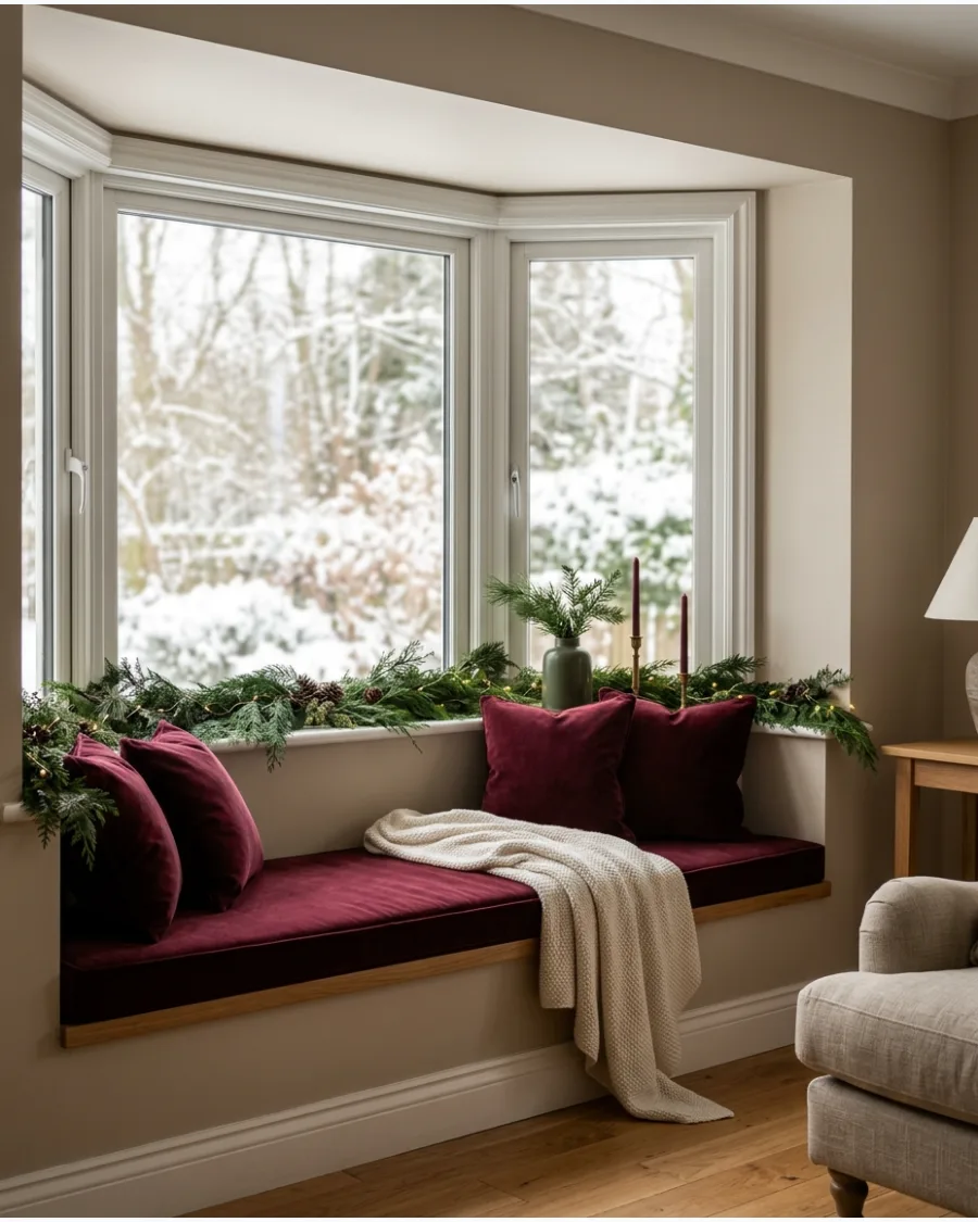 10. Burgundy Velvet Window Seat
