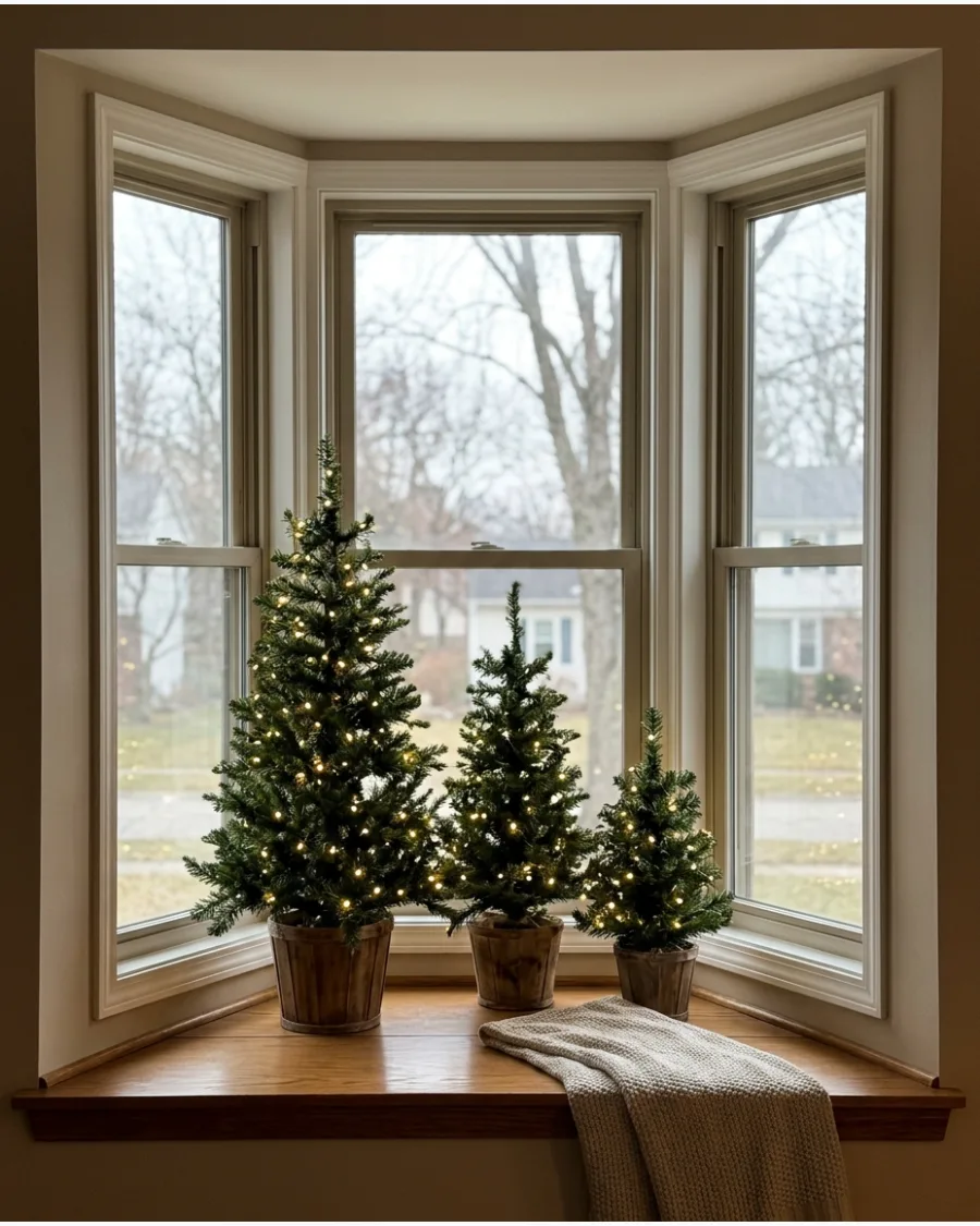 17. Mini Christmas Tree Trio on the Window Ledge