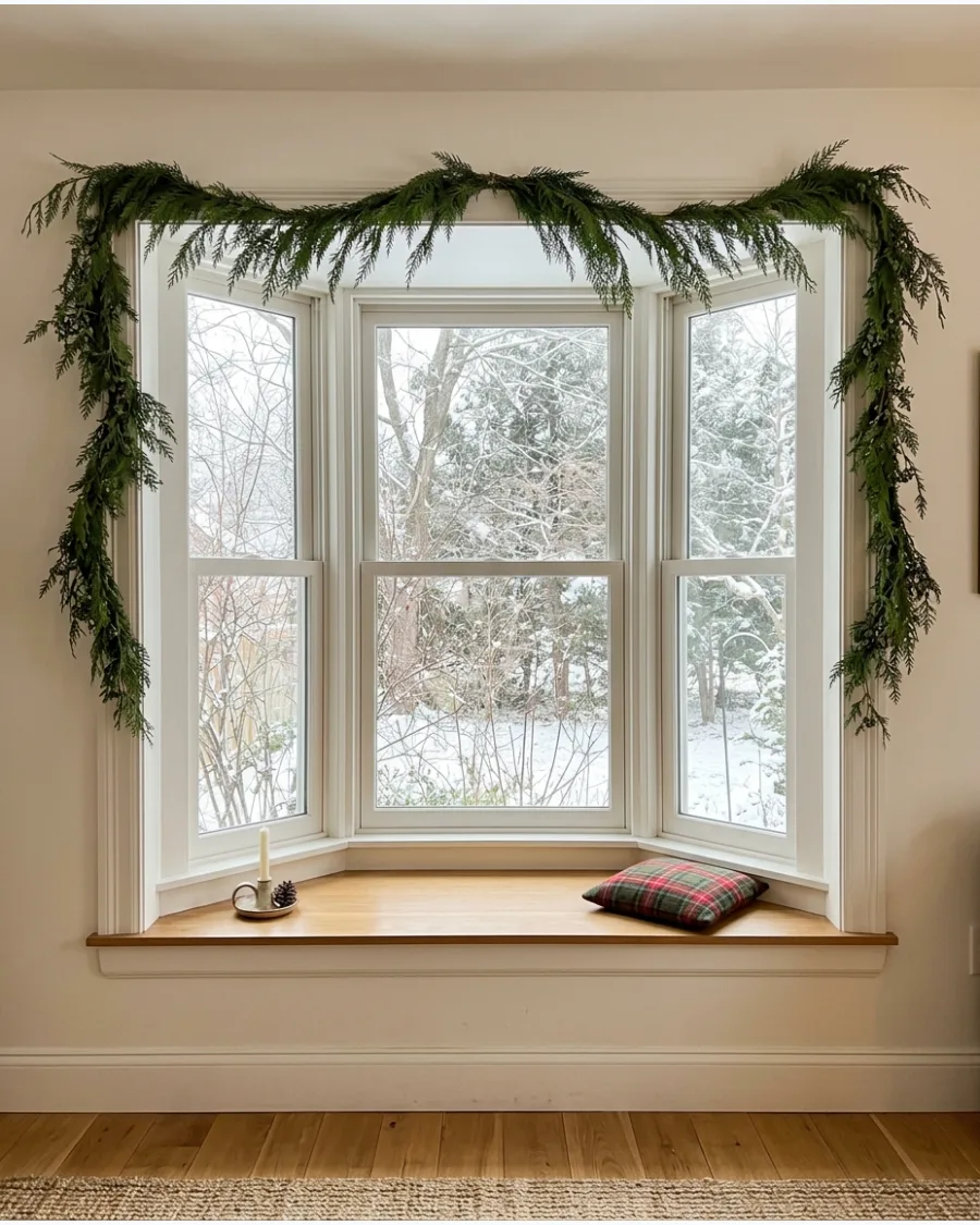 2. Cedar Garland Across the Top of the Bay Window