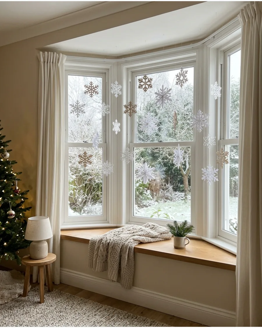 29. Hanging Snowflake Window Display