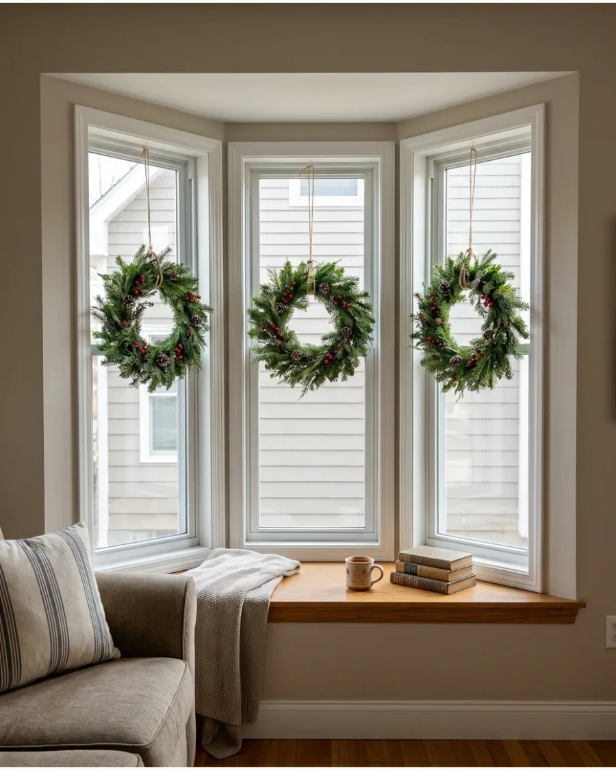 34. Three Matching Bay Window Wreaths