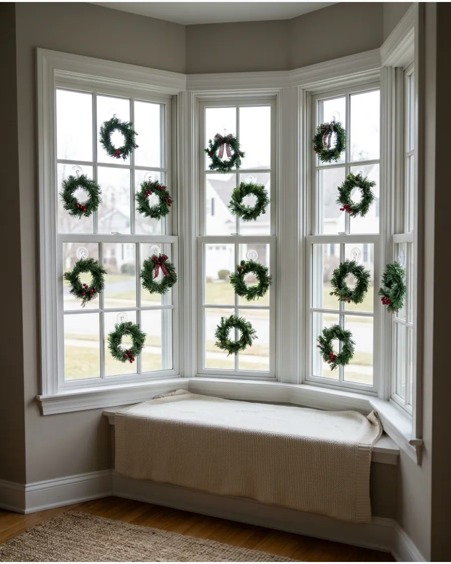 35. Mini Wreaths on Individual Windowpanes